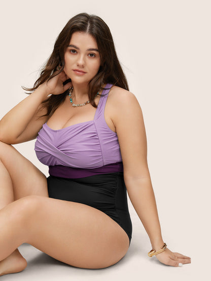 Contrast Twist Front Tummy-Control One Piece Swimsuit