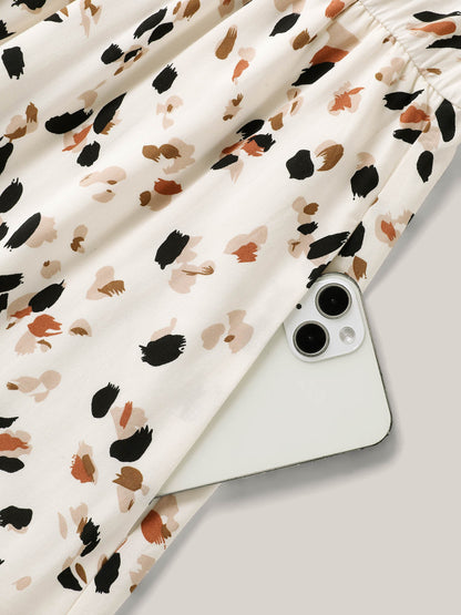 Rayon Toothpick Pleat Leopard Print Midi Dress