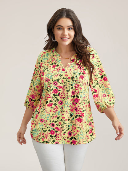 Floral Print Notched Collar Shirt