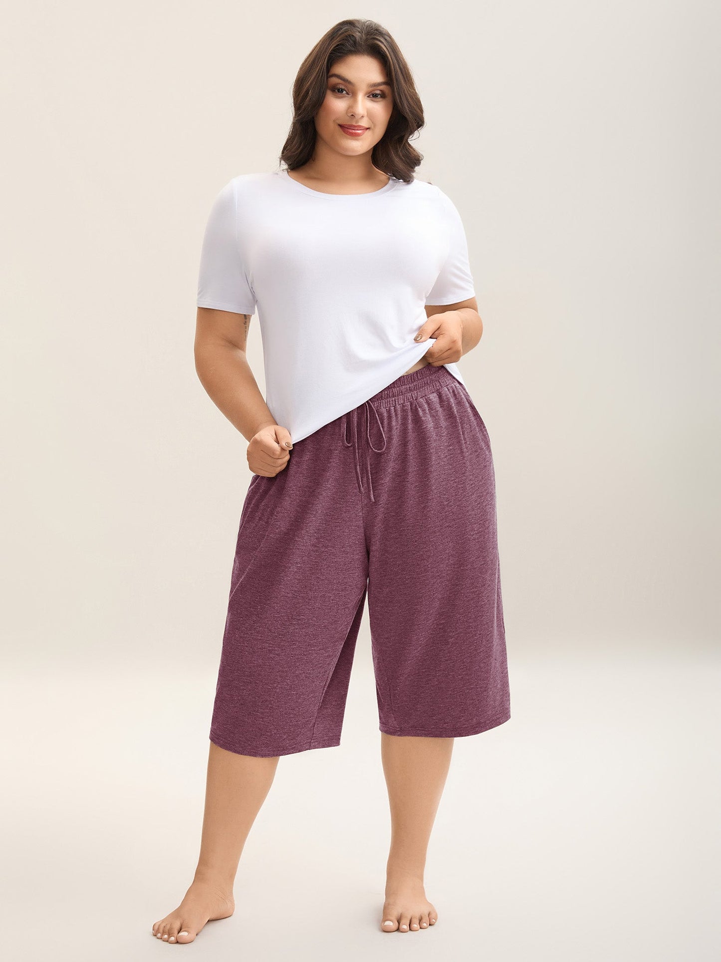 Mixed Color Knit Drawstring Loungewear Bottoms