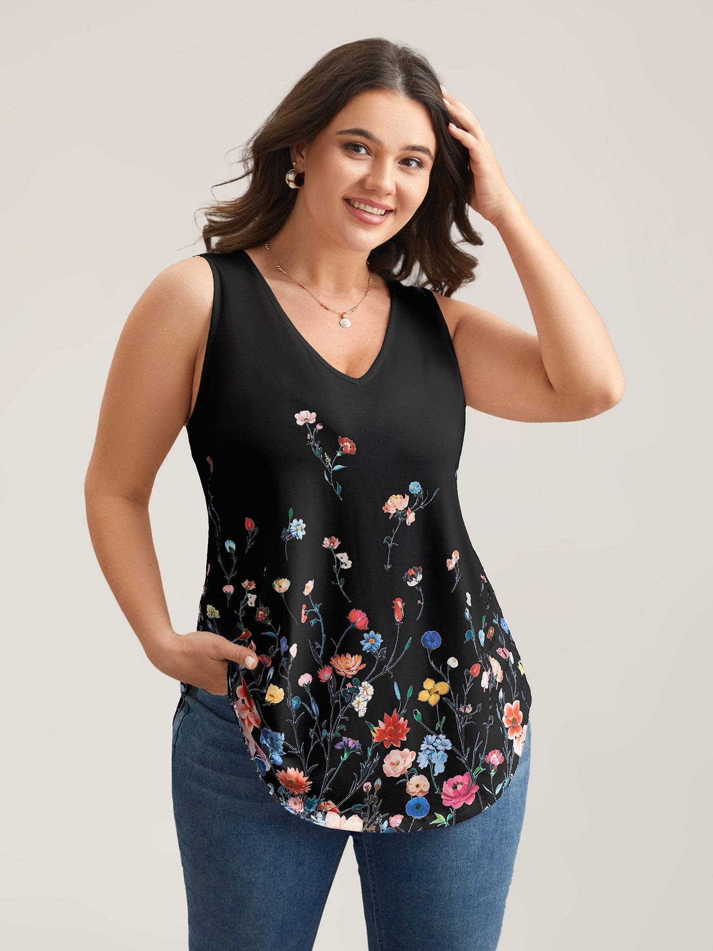 Blooming Flowers Print Stretchy Vest