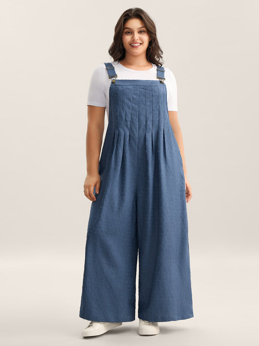 Textured Plicated Detail Overall Straps Jumpsuit