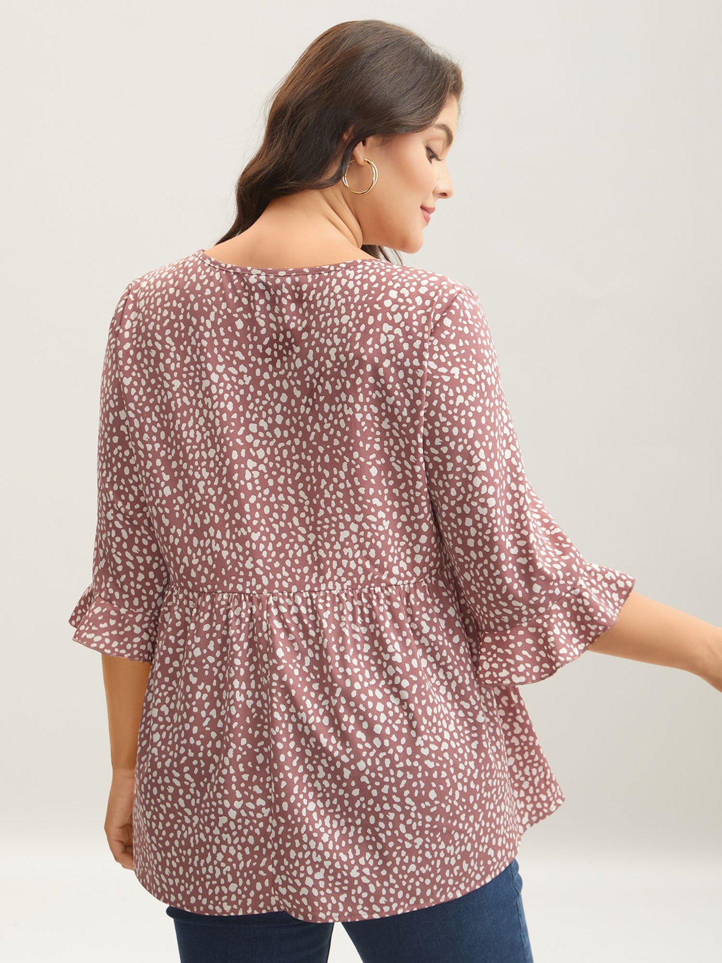 Leopard Print Ruffled Detail V-Neck Blouse