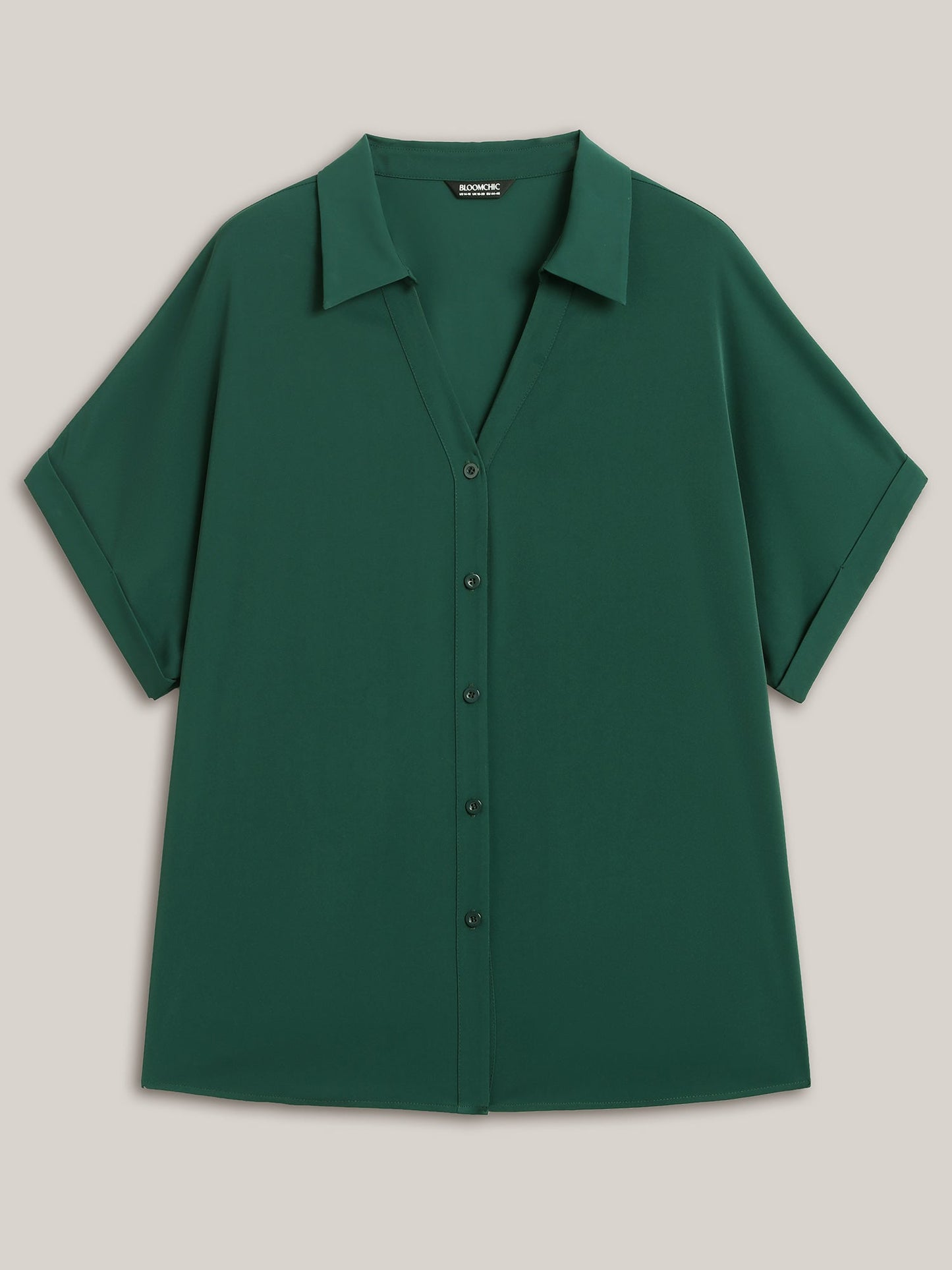 Rolled Hem Sleeve Collar Plain Blouse