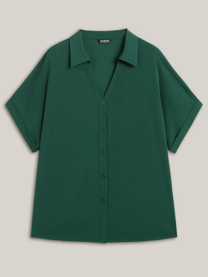 Rolled Hem Sleeve Collar Plain Blouse