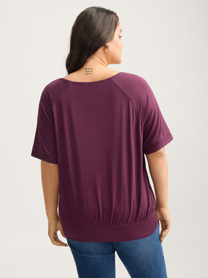 Supersoft Raglan Button Solid Knit Top
