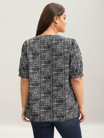 Geometric Print Puff Sleeve Blouse