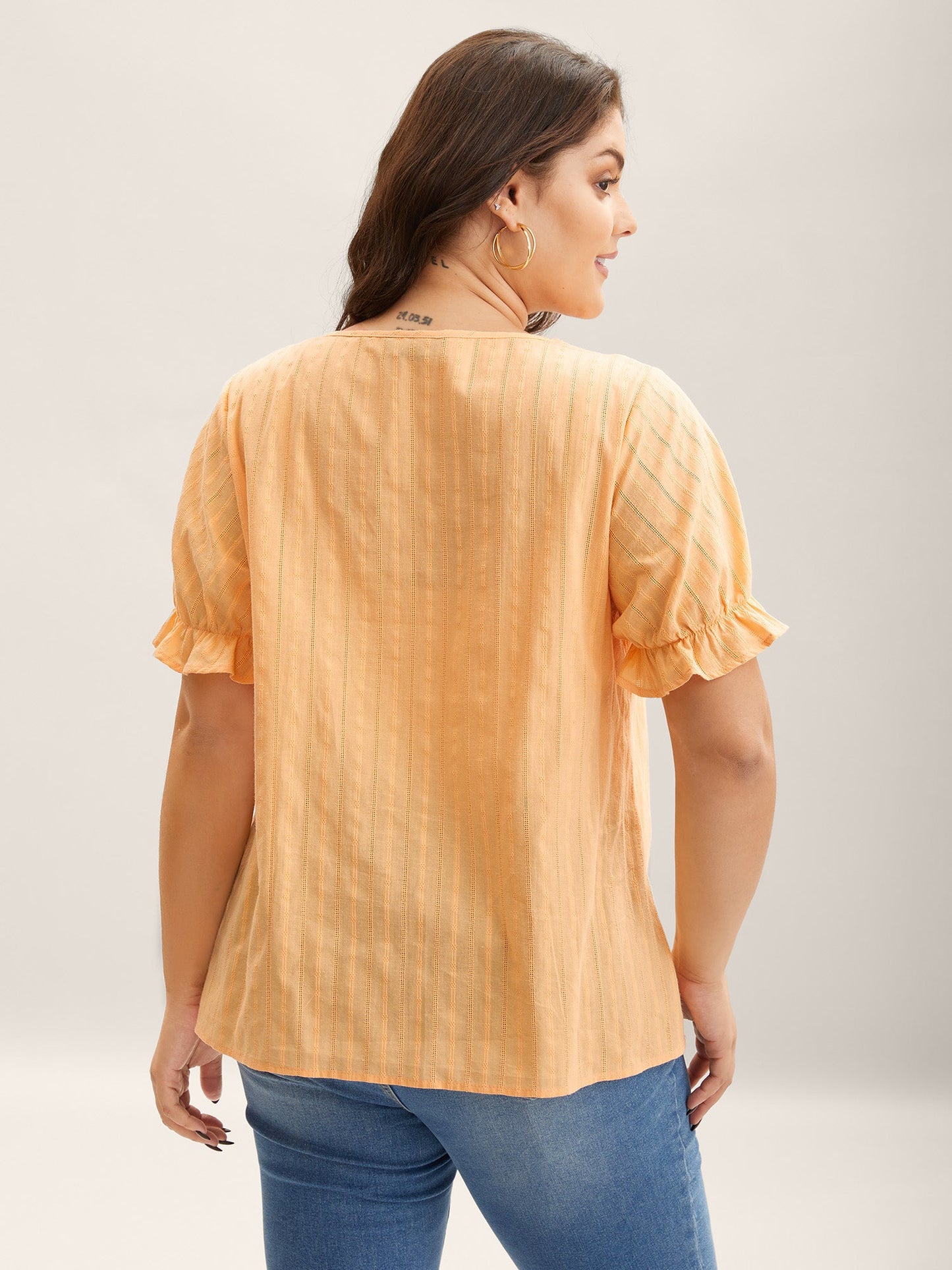 Cotton Square Neck Ruffled Sleeve Shirt