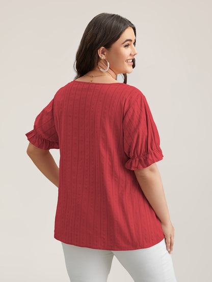Cotton Square Neck Ruffled Sleeve Shirt