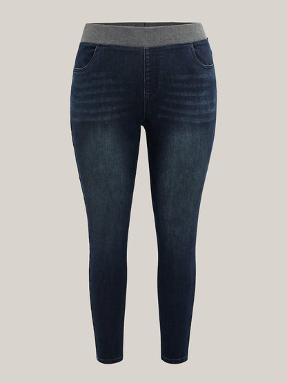 Stretchy Whiskered Waist Skinny Knit Jeans