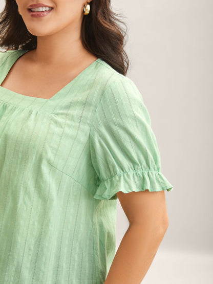 Cotton Square Neck Ruffled Sleeve Shirt