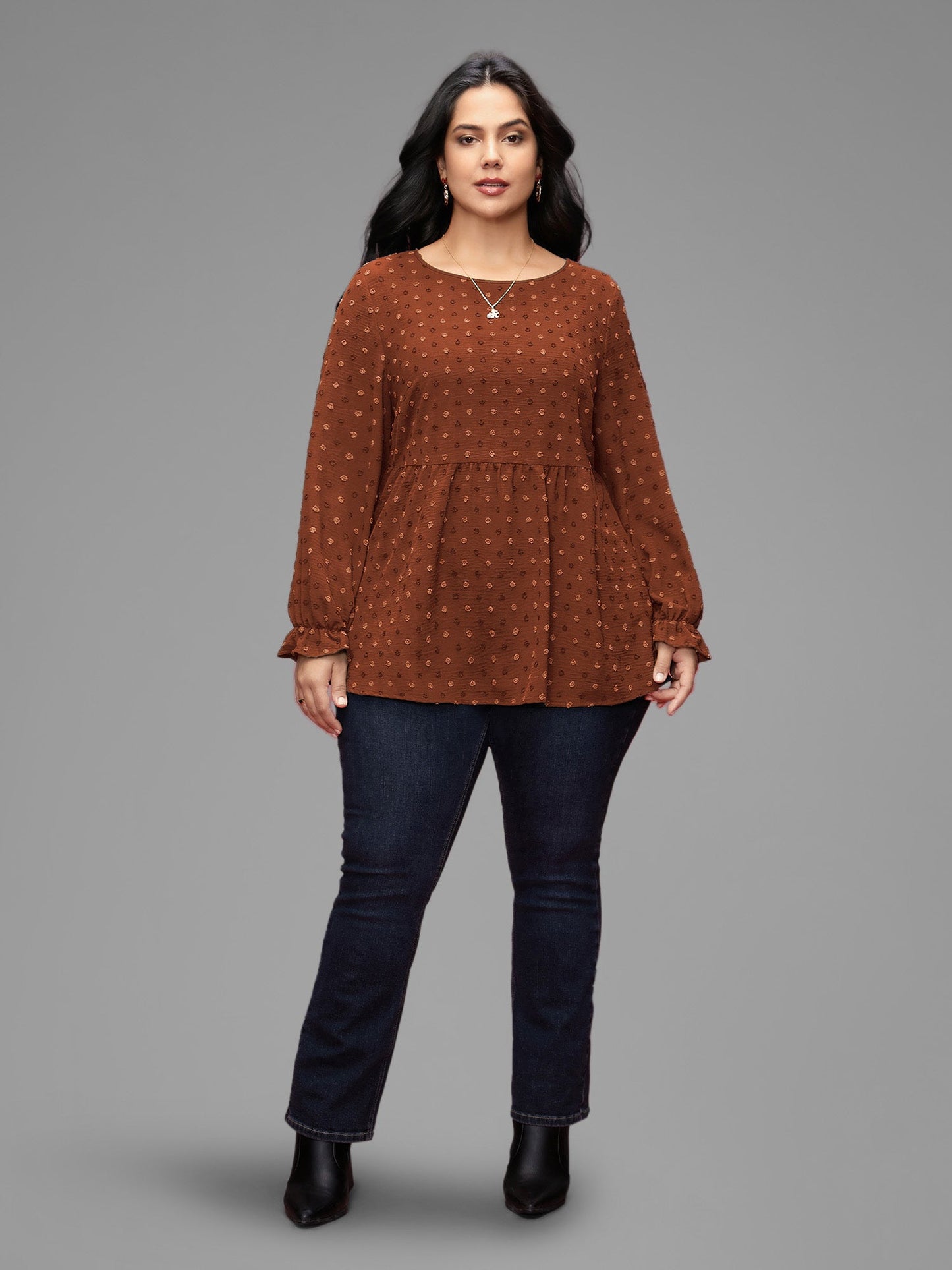 Textured Dot Elastic Cuffs A-line Blouse