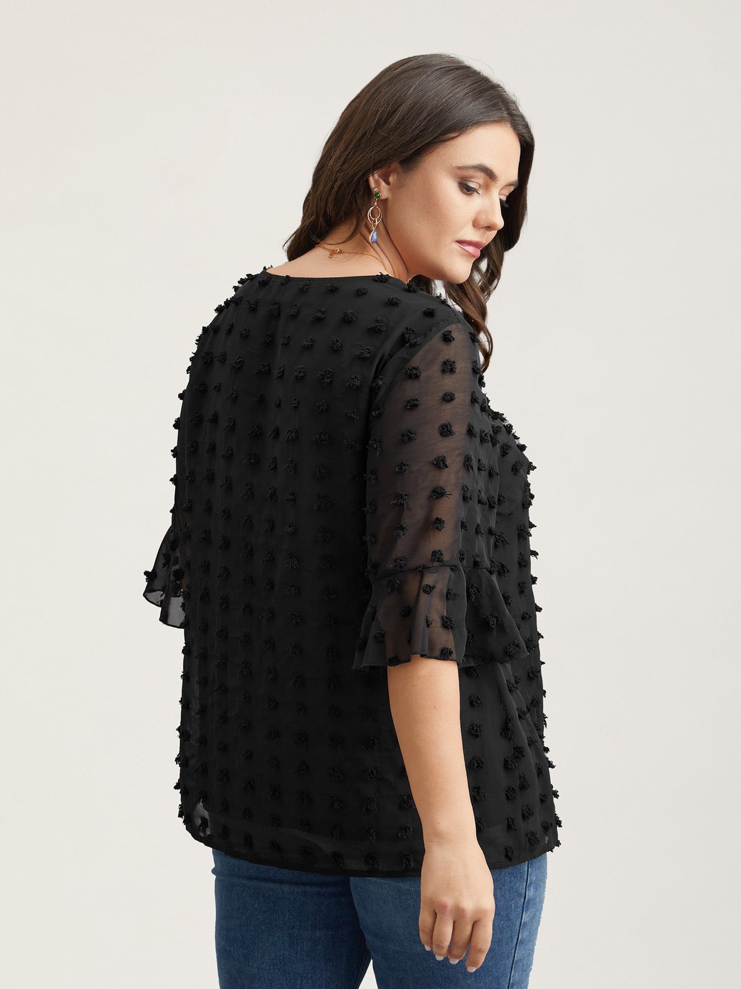 Chiffon Polka Dot Round Neck Shirt