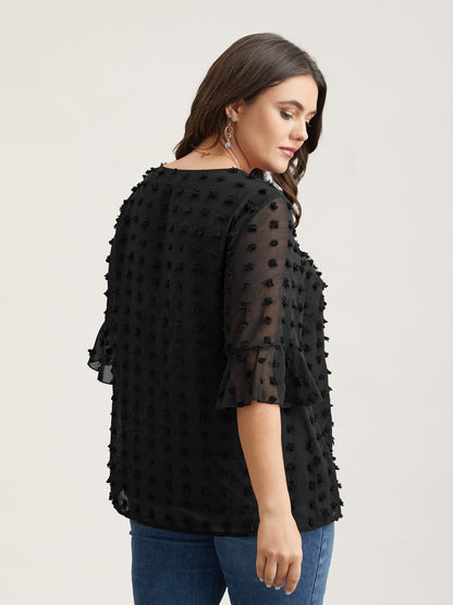 Chiffon Polka Dot Round Neck Shirt