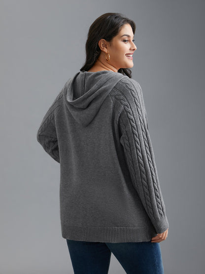 Cable Knit Hooded Zipper Cardigan