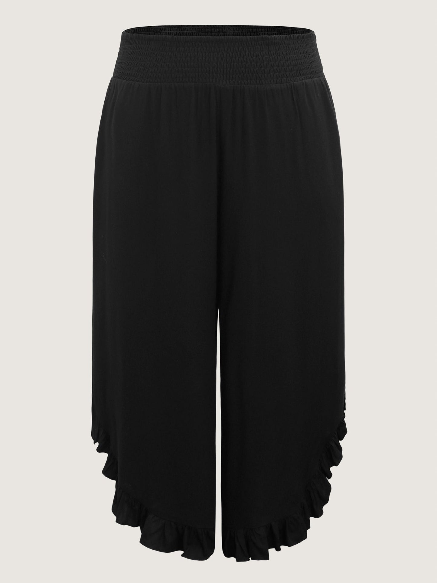 Ruffled Curvy Hem Wide-Leg Pants