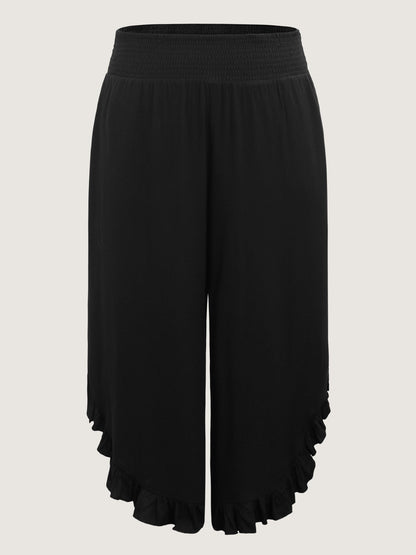Ruffled Curvy Hem Wide-Leg Pants