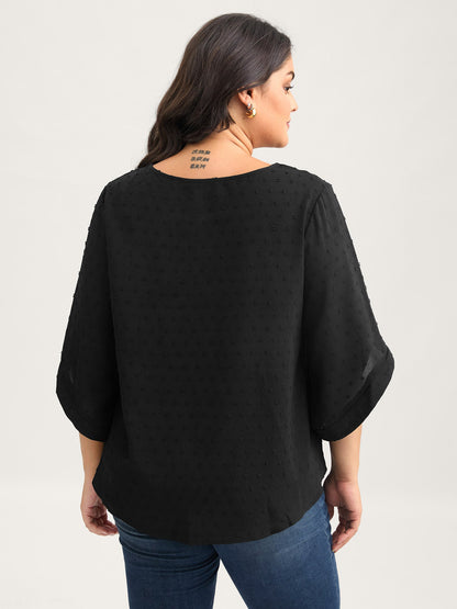 Textured Round Neck Bell Sleeve Blouse