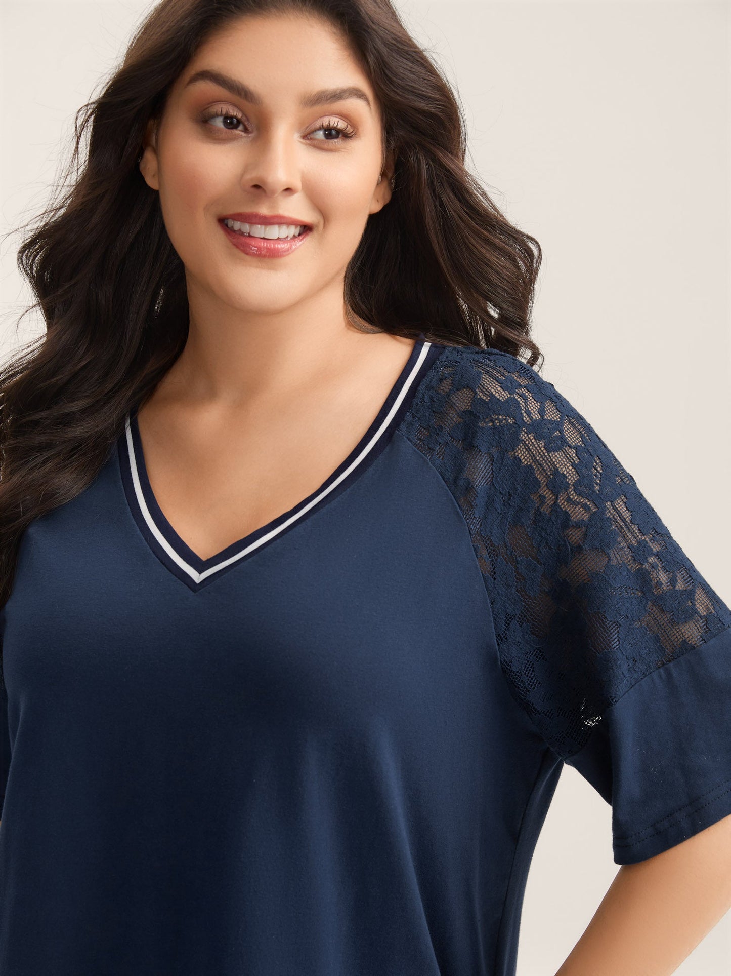 Supersoft Sheer Floral Sleeve V-Neck T-Shirt