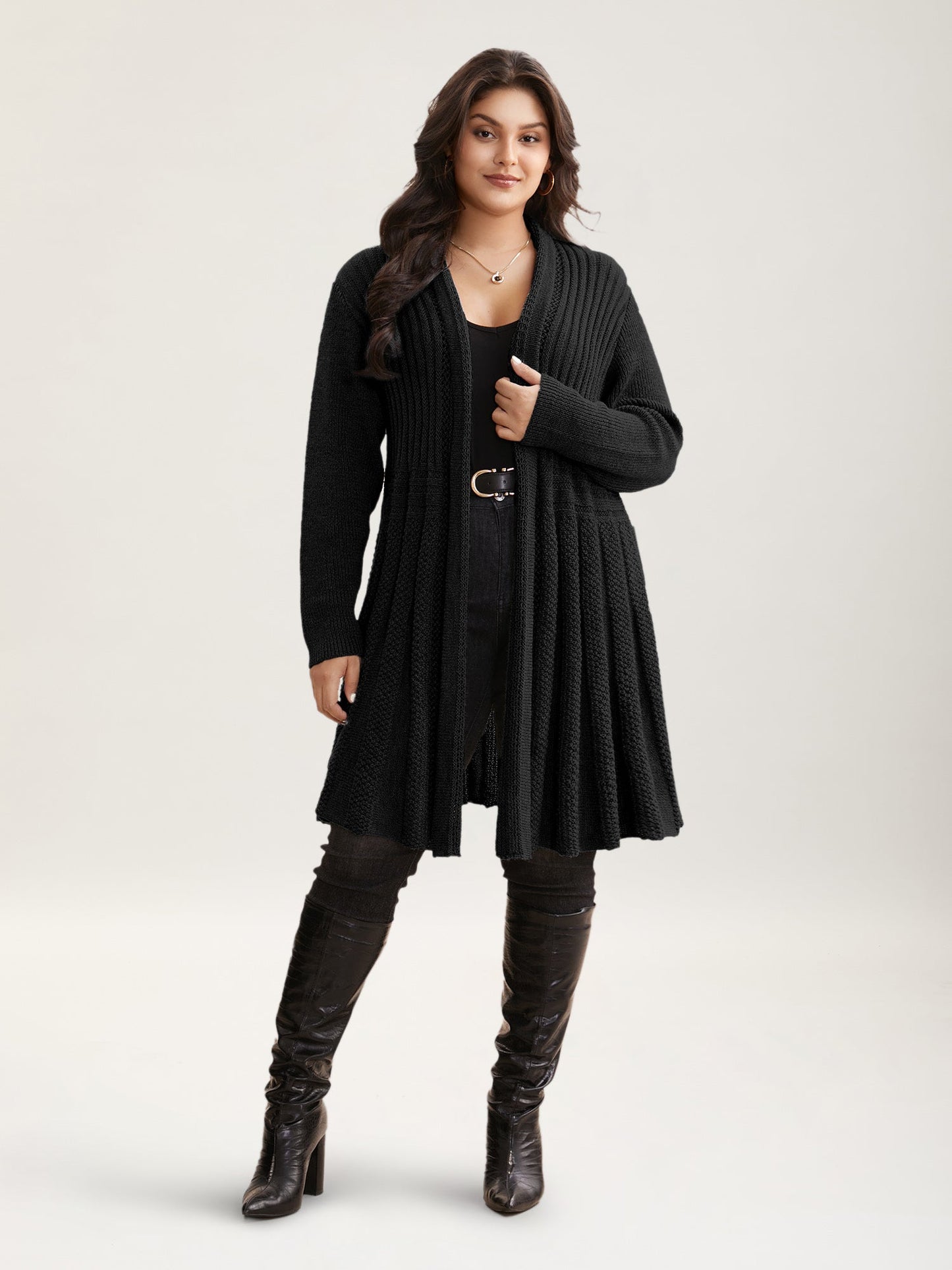 Plain Textured Kimono Collar Cardigan