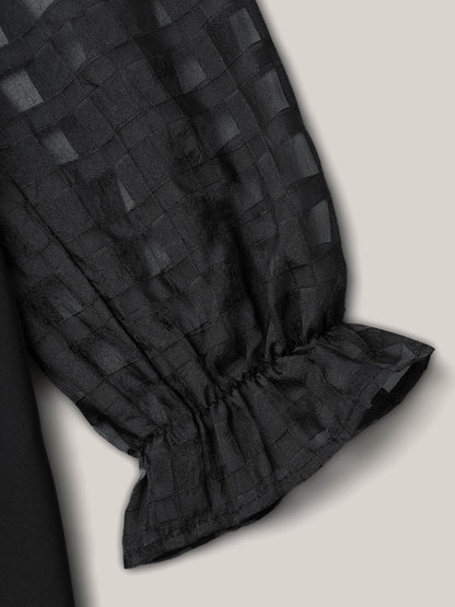 Sheer Textured Sleeve Neck Cut-Out Shirt