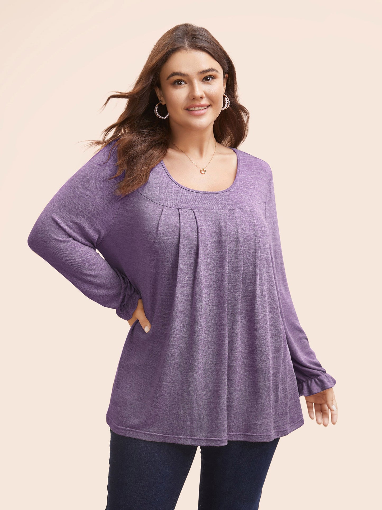 Round Neck Heather Pleated T-shirt