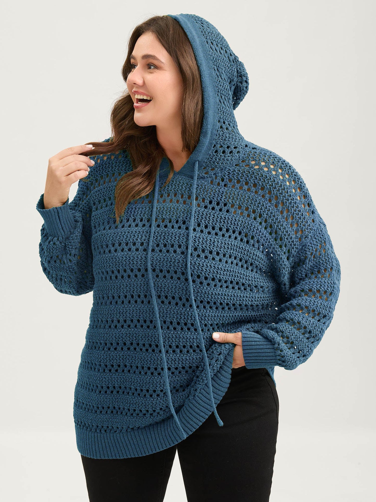 Cut-Out Textured Drop Shoulder Pullover