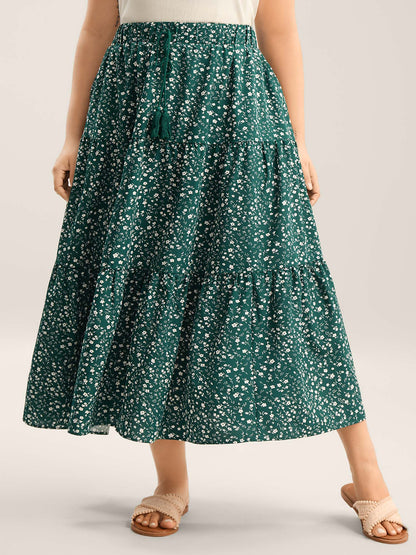 Ditsy Floral Print Tiered Tied Maxi Skirt