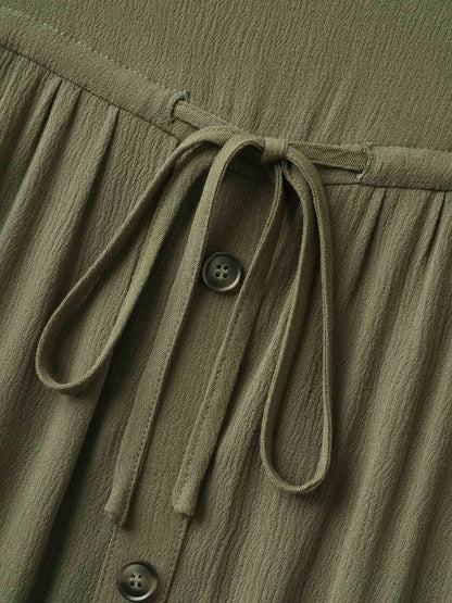 Waist-Defining Tie Ruffled Sleeve Midi Dress