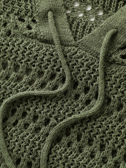 Cut-Out Textured Drop Shoulder Pullover