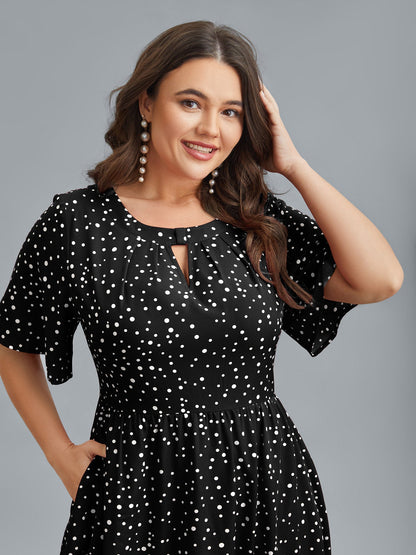 Polka Dots Print Cut-Out Flutter Sleeve Midi Dress