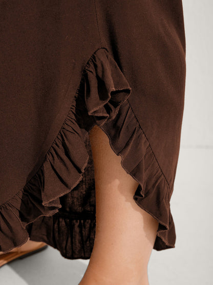 Ruffled Curvy Hem Wide-Leg Pants