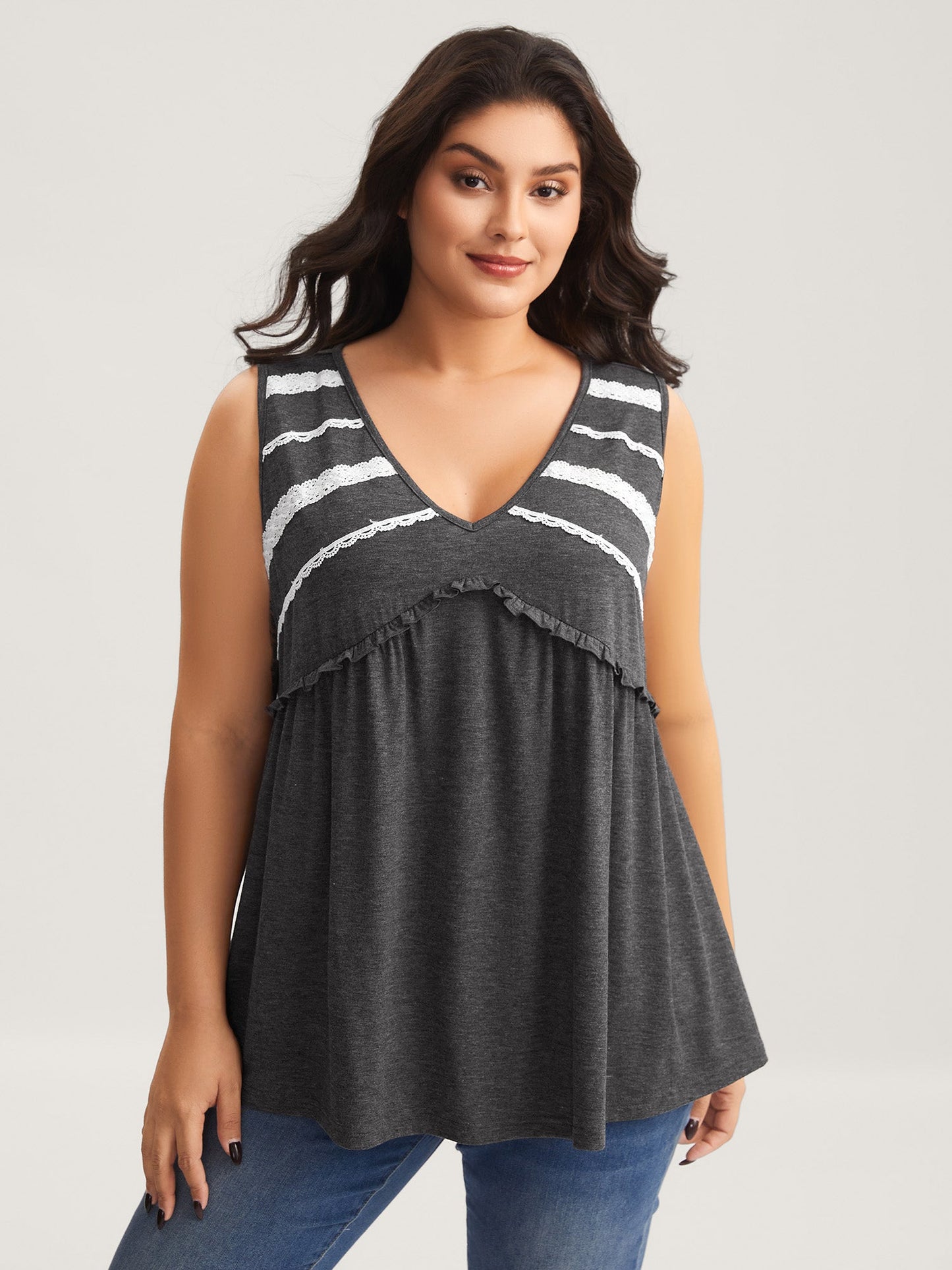 Lace Trim V-Neck Tank Top