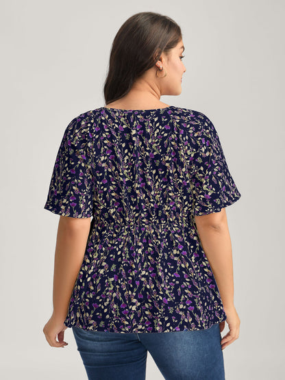 Bust-Comfort Floral Print Tie Blouse