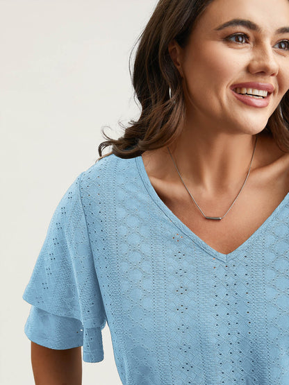 Jacquard Textured Lotus Leaf Sleeve Top