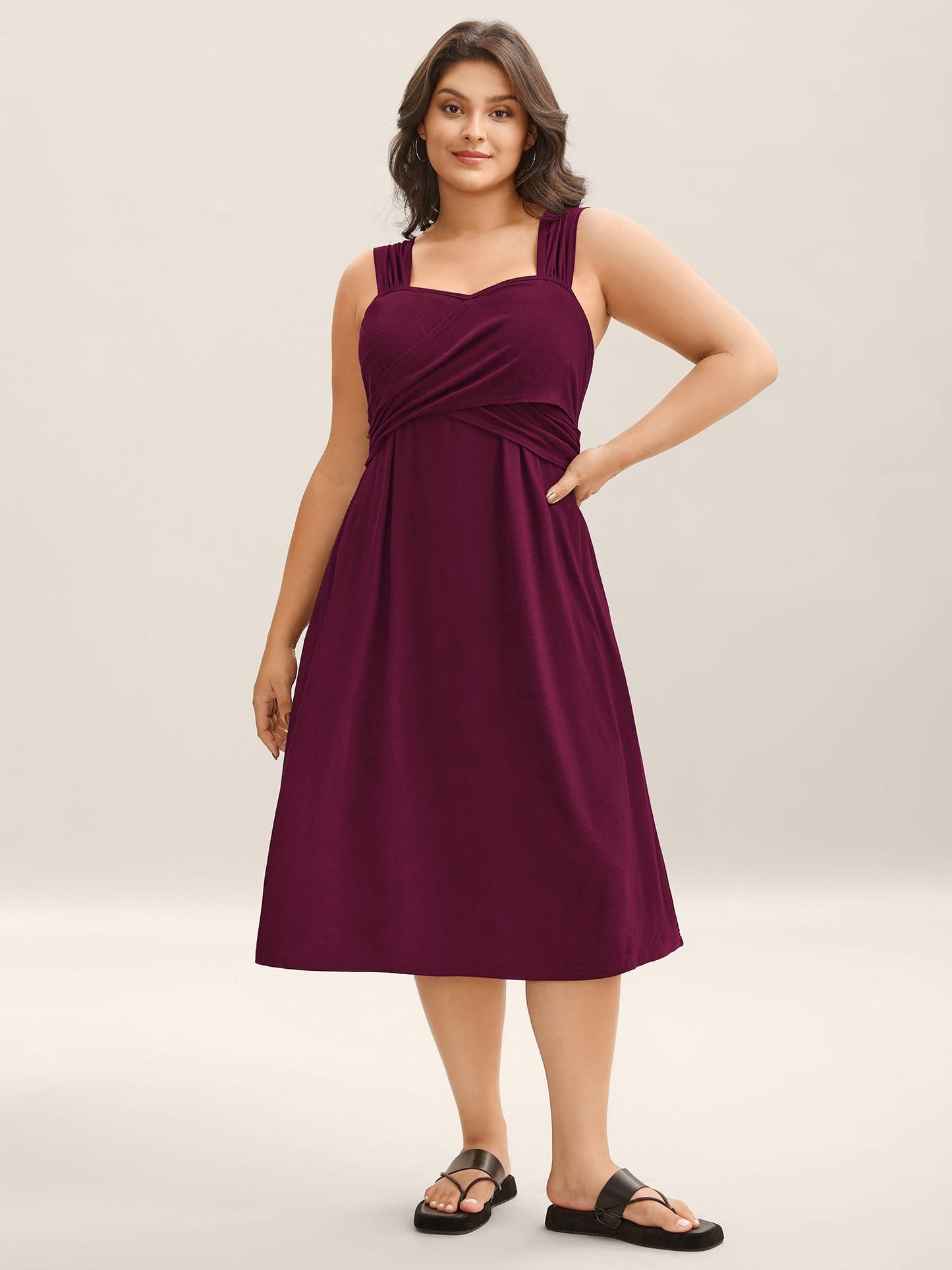 Crosswrap Bodice Pockets Midi Dress