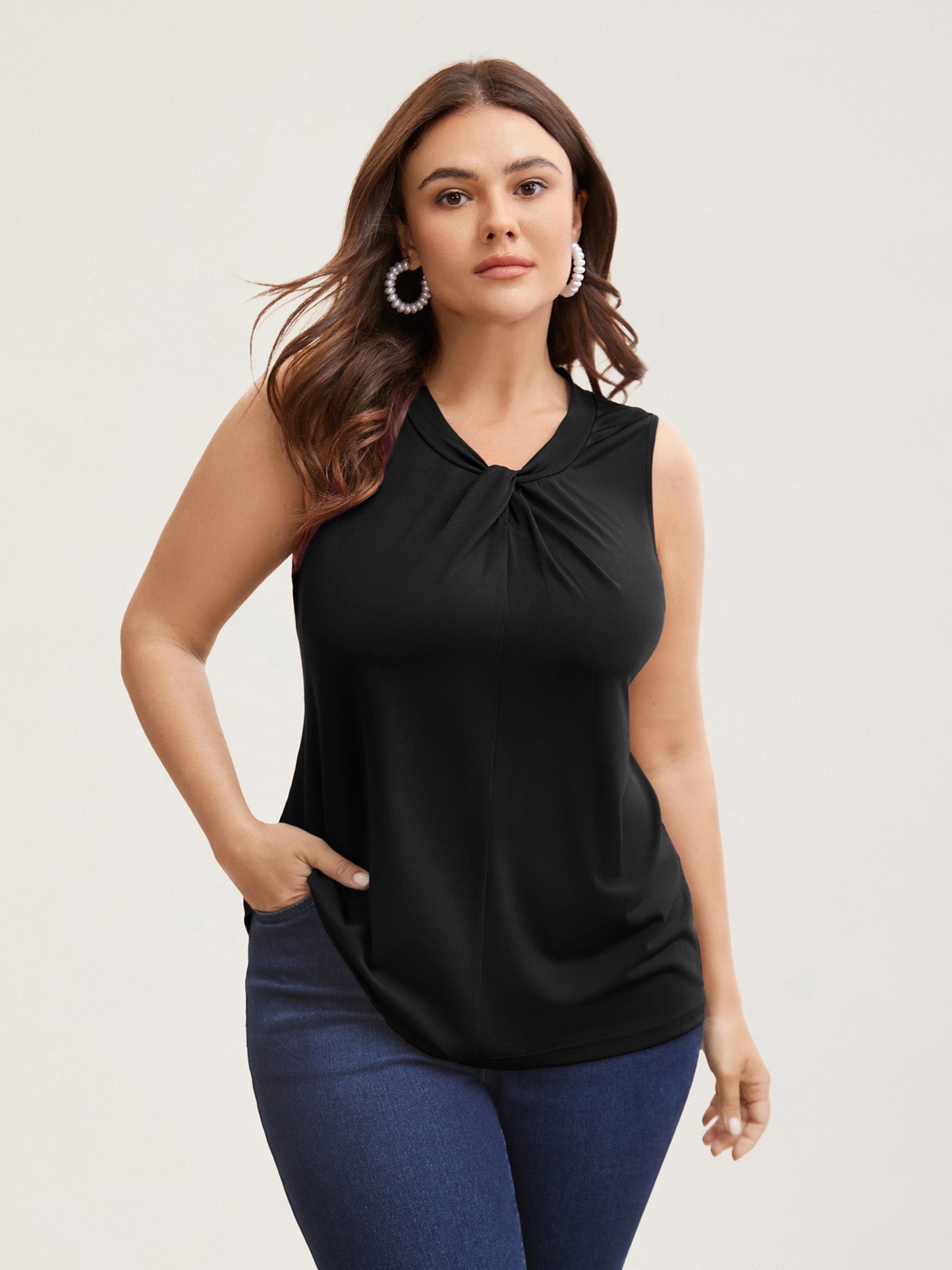Solid Asymmetrical Neck Twist Front Tank Top