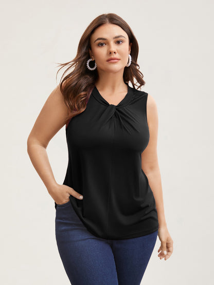 Solid Asymmetrical Neck Twist Front Tank Top