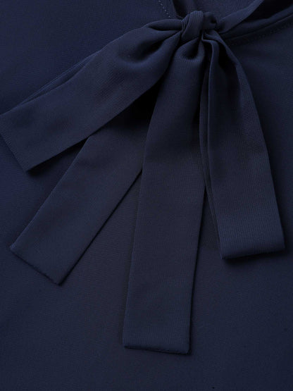 Ribbon Collar Placket Lined Blouse