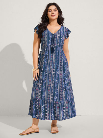 Boho Stripes High Waisted Midi Dress