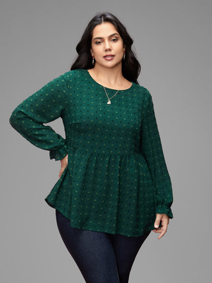 Textured Dot Elastic Cuffs A-line Blouse