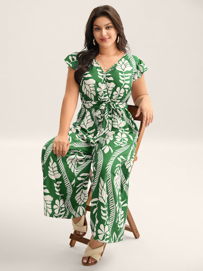 Large Floral Print Pockets Jumpsuit