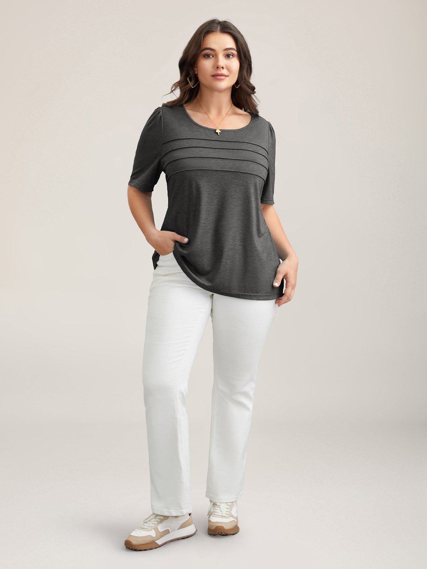 Seamed Round Neck Fitted T-Shirt