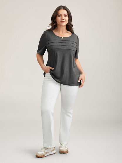 Seamed Round Neck Fitted T-Shirt