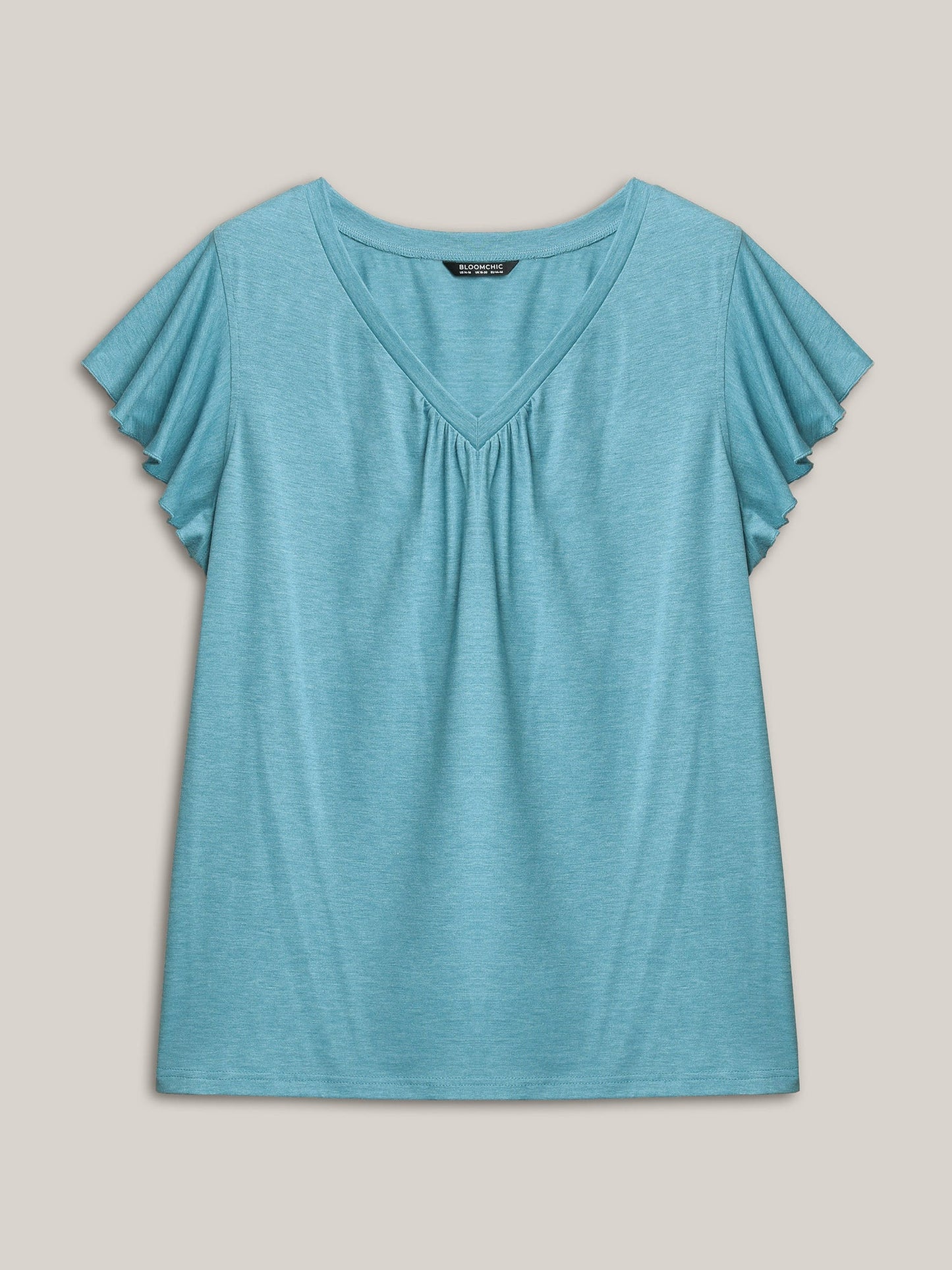 Solid Heather Gathered Ruffle Sleeve T-shirt