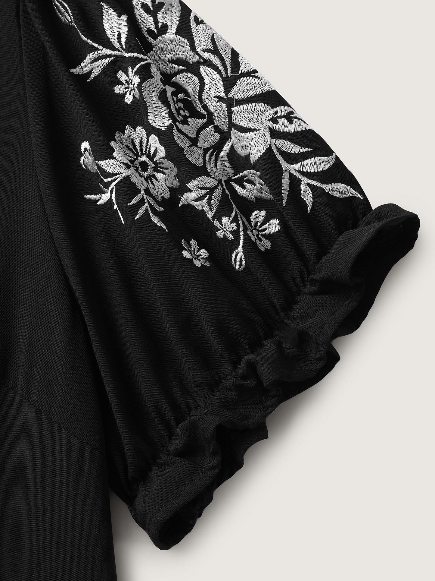 Notched Collar Embroidered Ruffled Blouse