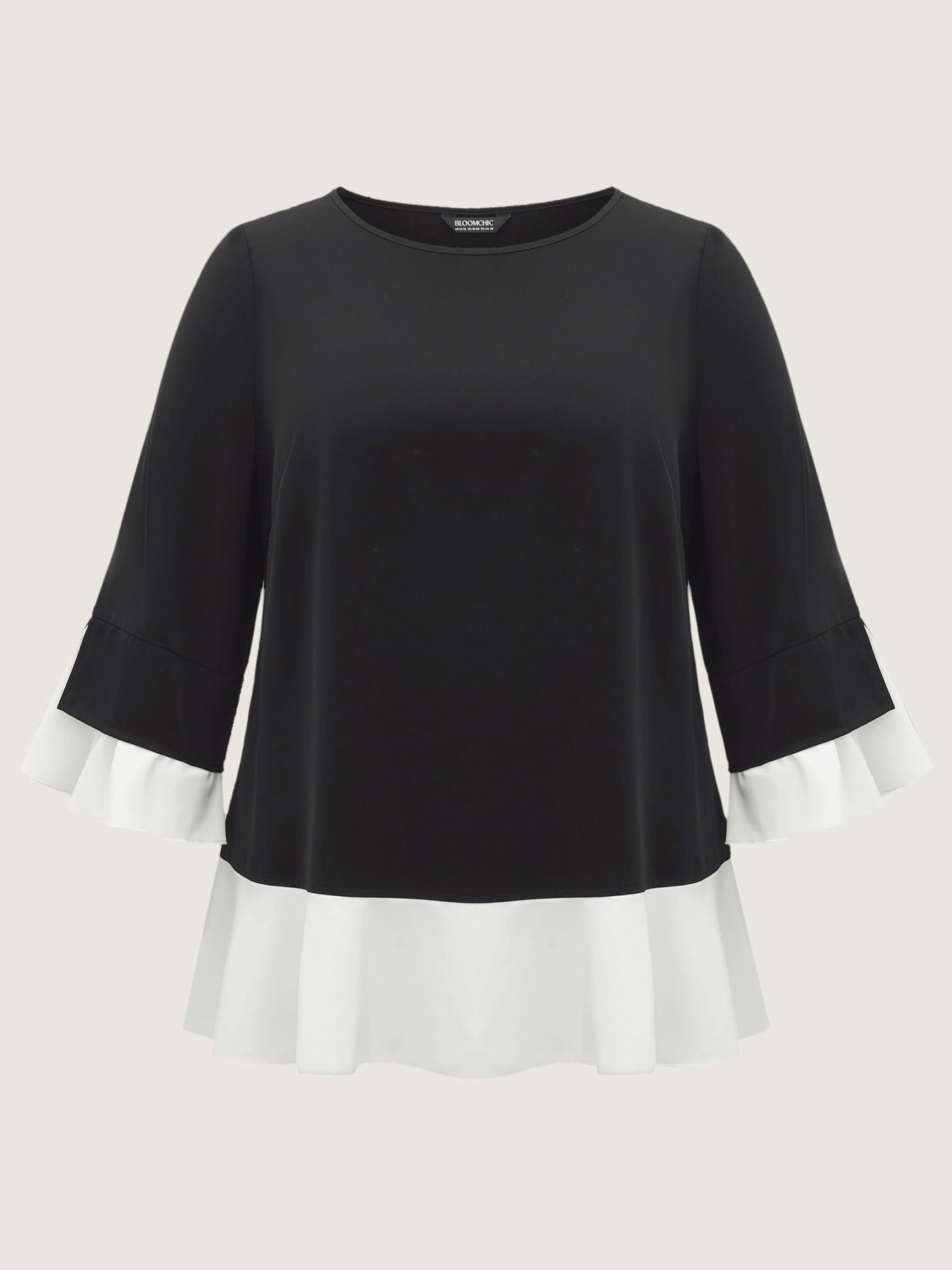 Contrast Patchwork Bell Sleeve Blouse