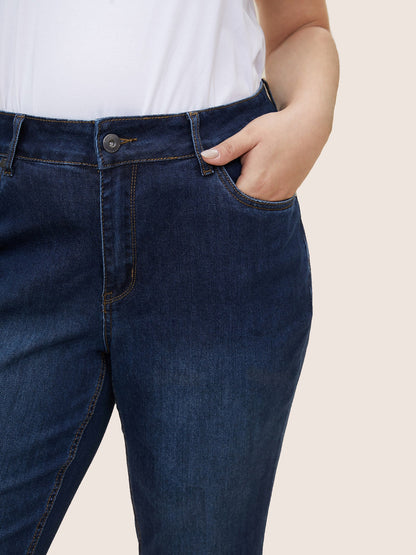 Very Stretchy High Rise Dark Wash Cropped Jeans