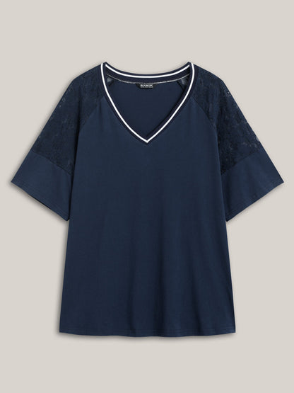 Supersoft Sheer Floral Sleeve V-Neck T-Shirt