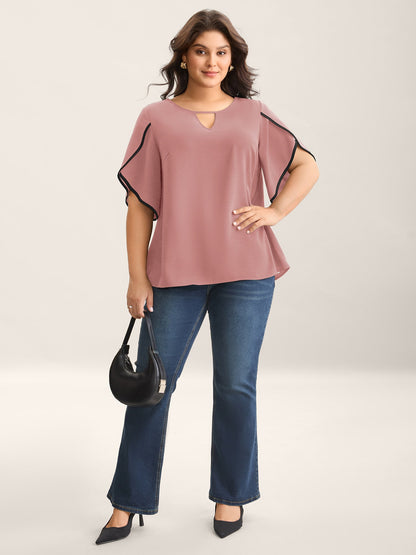 Color Contrast Petal Sleeve Shirt